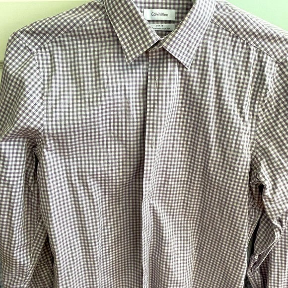 Calvin Klein Lng Sleeve lightly worn Shirt Men’s purple checkerSlim fit 15,32/33 - Picture 1 of 3